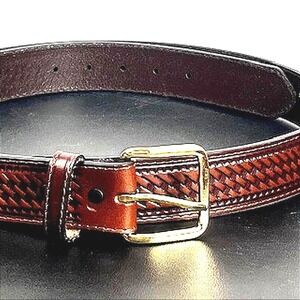 Schmidt Embossed Leather Belt with Brass Gold Buckle Men's Sz 48